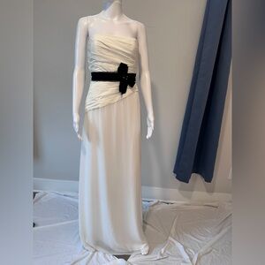 White Strapless Gown with Black Waist Bow